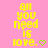 Yellow text 'all you need is love.' with green heart symbols on a pink background, arranged in vertical