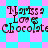 Pixelated text 'Marissa Loves Chocolate' on a cyan and pink checkered background with diamond-shaped patterns.