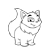 Pixelated grayscale image of a cartoon animal with large ears, dark eyes, and a curved tail standing against white background.