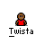 Pixelated character in red shirt with brown skin and black hair, displayed across showing static poses and yellow animated effects above the head