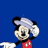 Pixelated cartoon character with black ears, white face, red shirt, and gray hat against solid blue background.
