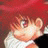 A split-frame contact sheet showing a pixelated anime character with red hair on the left and text elements on the right against black background.