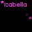 Pixelated pink text 'Izabella' with star symbols on black background, varying star positions across repeated instances.