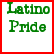 Static pixelated green text on white background with red border, reading "Latino Pride" in two lines within a square frame.