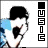 Animated icon of a person with black hair and blue-and-white clothing holding an object, with vertical text changing across frames.