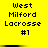 Yellow background with black pixelated text reading "West Milford Lacrosse #1" in two , repeated three times horizontally