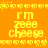 Yellow text on orange background with repeating star patterns and horizontal lines, displaying 'i'm zeee cheege' in a pixelated font.