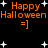 Animated Halloween-themed icon with orange text and white stars on black background, showing two identical phrases changing position.