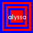 Four identical square display red and blue concentric borders with 'alyssa' text over a central red area, each showing distinct border layering patterns