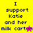 Four display text "I support Katie and her milk carton" with pixelated stars replacing 'ton' in the bottom-right