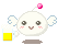 Pixelated character with white wings and pink antenna holds yellow mug, drinks from glass, and displays a screen while changing color from white to pink.