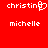 Red background with white pixelated text 'christina' and 'michelle' in two , where 'christina' has a heart symbol replacing the 'a' in the first instance