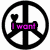Three circular peace sign icons with pink text and a small black heart, displaying sequential text: "I want", "to be", and "more then BEST FRIENDS!!".