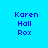 Blue background with three of text displaying 'Karen', 'Hall', 'Rox' in blue, with pink rectangular overlays on some text elements