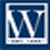 A pixelated blue and white icon with a stylized 'M' shape inside a square frame, featuring a border and small dots at the bottom.