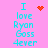 Pixelated cyan text on pink background reads "I love Ryon Goss 4ever" with red heart and starburst symbols replacing the word "love" in different frames.
