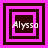 Four square display a pixelated name 'Alyssa' within nested pink and dark brown borders, with varying border thicknesses