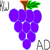 Pixelated purple grape cluster with green leaves and brown stem, adjacent to stylized 'GRAPES' text in matching purple hues on white background.