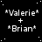 *Valerie* + *Brian* text repeated in a on black background with white stars; one contains solid gray rectangle