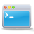 Pixelated window icon with blue terminal background, white command prompt, and three colored control buttons at top.
