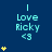 A blue background displays repeated 'I Love Ricky <3' text with yellow star icons varying in quantity across three