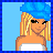 Pixel art contact sheet showing three frames of an animated buddy icon featuring a blonde character with blue headwear and white clothing, paired with text reading "Im Blond Whats" and "Ur Exuse" on light blue backgrounds.