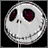 A circular silver-gray icon with a stylized skull face, dark eye sockets, and a wide grin appears in four ; the bottom-left shows a red dot on its nose