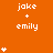 Orange background with repeated white text 'jake + emily' and varying star counts per , transitioning from one to five stars across observations