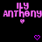Pixelated pink text 'ILY ANTHONY' with heart symbols on a black background, featuring animated heart shapes.