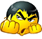 Yellow cartoon character with black hair making angry fist gesture, showing mouth and hand position variations