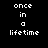 Pixelated text 'once in a lifetime' appears on four distinct backgrounds with varying blue gradients and black areas.