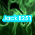 Green abstract background with three text overlays: blue 'Jack B257', yellow 'Official', and red 'Tech Team Member' in pixelated font.
