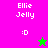 Pixelated buddy icon with 'Ellie Jelly' text, ':O' expression, and star symbol on alternating background colors.