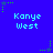 Blue background with repeated 'Kanye West' text in light blue pixelated font, green and gray star-shaped icons scattered across the image.