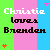 Pixelated text 'Christie loves Branden' in varying colors and positions on a striped background with small colored puzzle pieces.