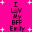 A static image with a bright pink background featuring white star shapes and repeated text reading "I Luv My BFF Emily" in black pixelated font.