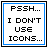 identical pixelated text icons with 'FSSH... I DON'T USE ICONS...' in black on white, bordered by blue or green outlines. The top-left icon has a blue border while others alternate between blue and green borders