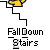 Pixelated yellow figure with white head falls down black zigzag stairs on gray background, text "FallDown Stairs" below.