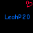 Red pixelated heart symbol above two blue 'LeahP20' text instances on black background.