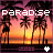 Animated contact sheet of a beach sunset scene with palm trees and text, showing frame-by-frame changes in the word 'PARADISE' and heart symbol position.