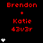Red text 'Brendon + Katie 43v3r' appears above white heart symbols on a black background, with varying numbers of hearts across three vertical