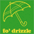 Yellow pixelated umbrella with curved handle on solid green background, below which is yellow text reading "Go' drole".