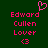 Pixelated pink text and symbols on dark green background with heart symbol above Edward Cullen Lover <3.