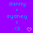 Pixelated text 'danny + sydney =' on purple background with two heart symbols below, one blue '<3' and one pink heart.