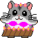 Two pixel-art hamster figures with gray bodies, pink inner ears, and white bellies stand side-by-side against a light gray background.