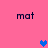 Pink background with four 'mat' text instances and three pixelated hearts in blue and purple.