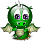 Green cartoon dragon with white horns and wings, displaying multiple facial expressions and breathing fire in a of animated frames