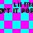 Pixelated cyan and magenta checkered background with repeated text 'Lil m get it forget it pop' in black block letters.