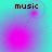 Four- of cyan and magenta gradient backgrounds with "music" text and animated pink circular elements