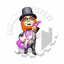 Animated avatar of a red-haired figure in top hat and sunglasses playing pink electric guitar, cycling through poses against white background with faint watermark.